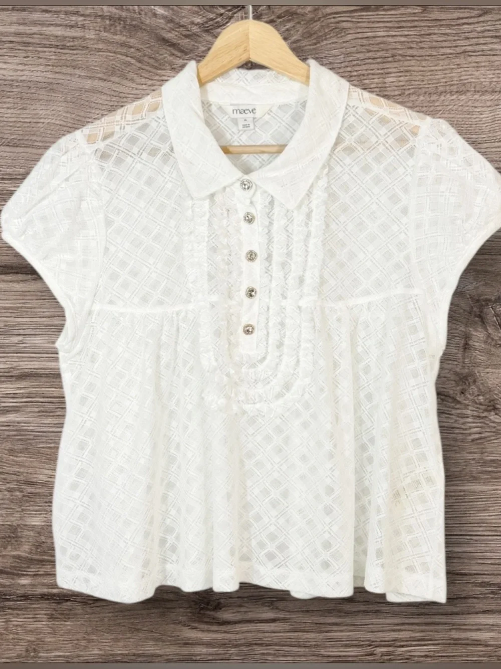 Anthropologie Maeve White Puff-Sleeve Cropped Swing Top XL